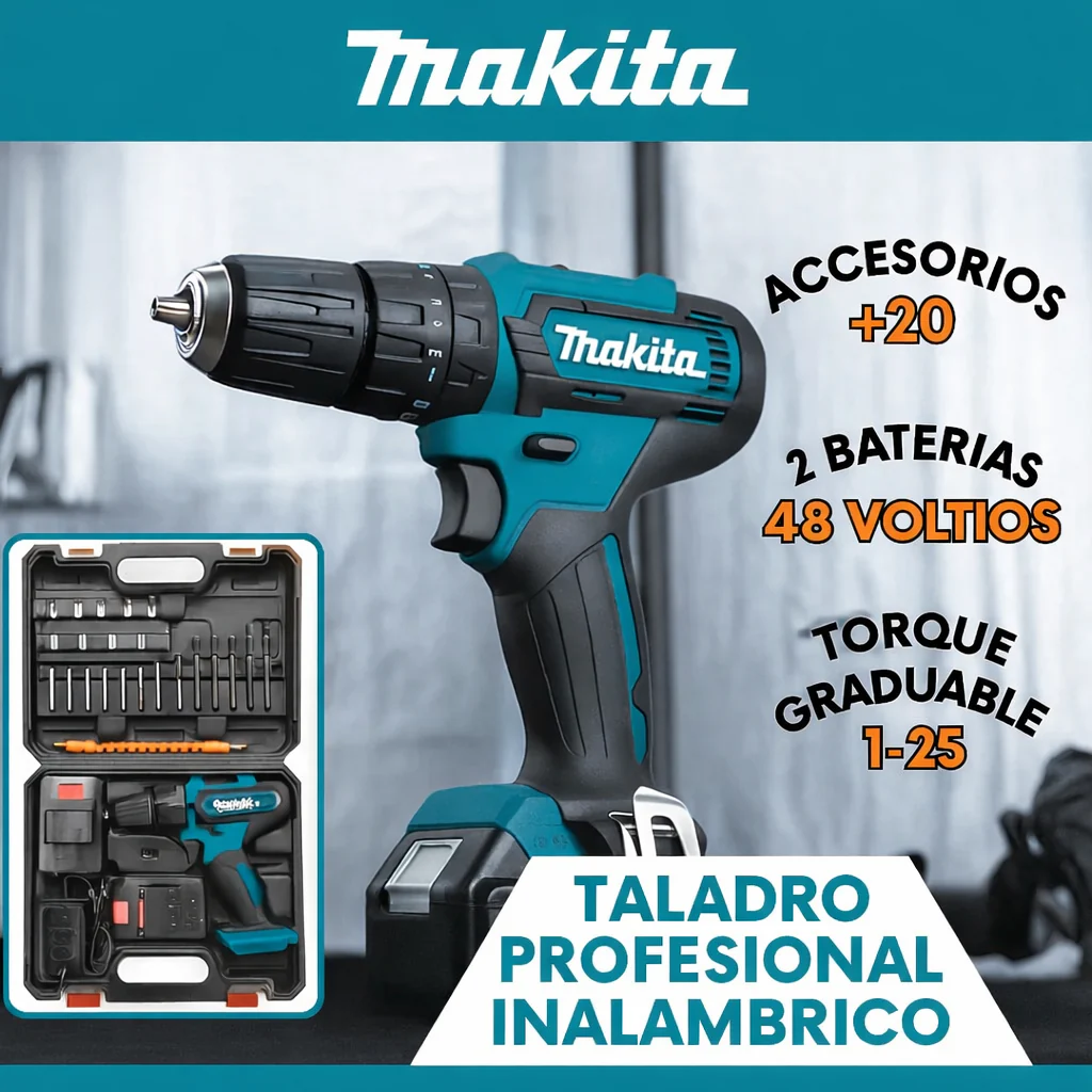 Taladro Profesional 3 en 1 48V - [Taladro, atornillador y percutor]